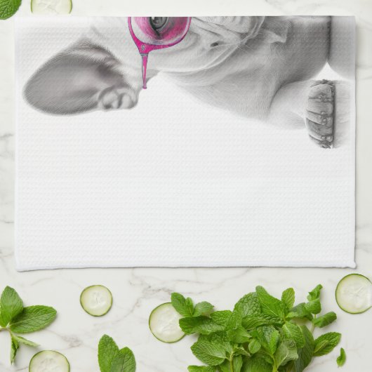 Franse Bulldog met roze glazen teatowel Theedoek (Gevouwen)