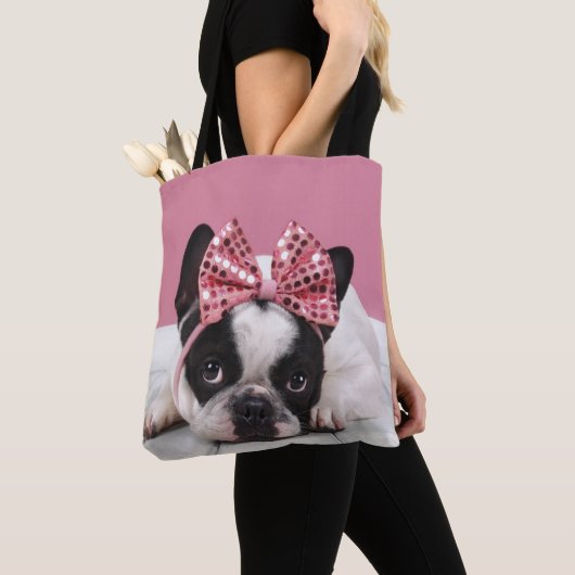 Franse Bulldog met roze Tote Bag (Dichtbij)