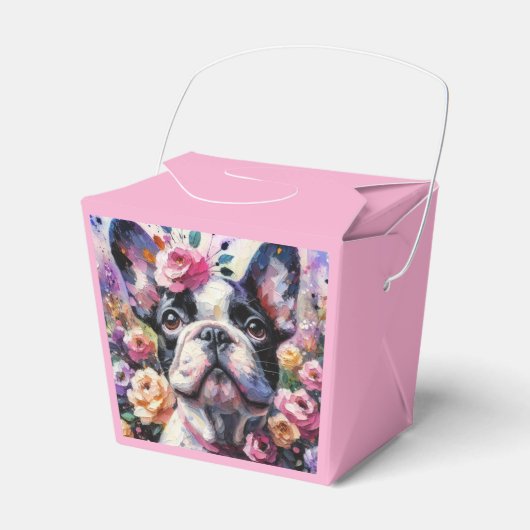 Franse Bulldog met Rozen Bloemhond Wit Zwart Bedankdoosjes (Voorkant Zijde)