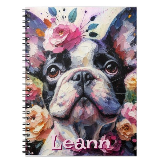 Franse Bulldog met Rozen Dog Gepersonaliseerd Notitieboek (Voorkant)