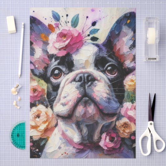 Franse Bulldog met Rozen Floral Decoupage Tissuepapier (Craft)
