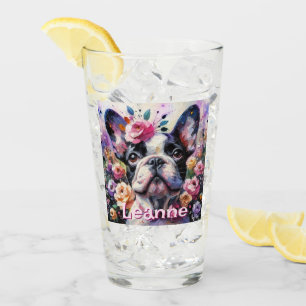 Franse Bulldog met Rozen Floral gepersonaliseerd Glas