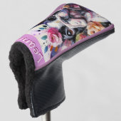 Franse Bulldog met Rozen Floral gepersonaliseerd Golfheadcover (3/4 voorkant)