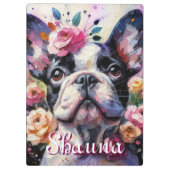 Franse Bulldog met Rozen Floral gepersonaliseerd Klembord (Achterkant)