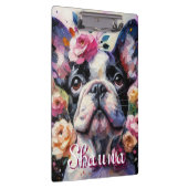 Franse Bulldog met Rozen Floral gepersonaliseerd Klembord (Rechts)