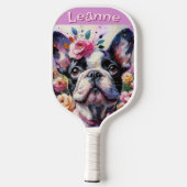 Franse Bulldog met Rozen Floral gepersonaliseerd Pickleball Paddle (Achterkant)