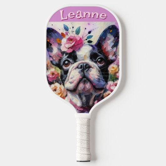 Franse Bulldog met Rozen Floral gepersonaliseerd Pickleball Paddle (Voorkant)