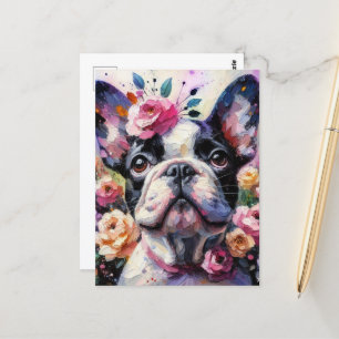 Franse Bulldog met Rozen Impressionistisch schilde Briefkaart