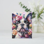 Franse Bulldog met Rozen Impressionistisch schilde Briefkaart (Staand voorkant)