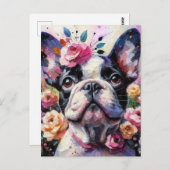 Franse Bulldog met Rozen Impressionistisch schilde Briefkaart (Voorkant / Achterkant)