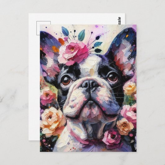 Franse Bulldog met Rozen Impressionistisch schilde Briefkaart (Voorkant / Achterkant)
