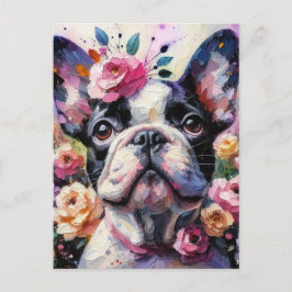 Franse Bulldog met Rozen Impressionistisch schilde Briefkaart