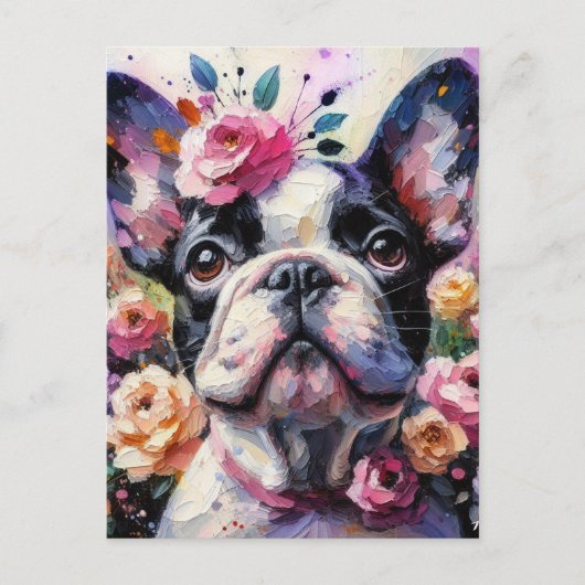 Franse Bulldog met Rozen Impressionistisch schilde Briefkaart (Voorkant)
