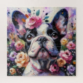 Franse Bulldog met Rozen Impressionistisch schilde Legpuzzel (Verticaal)