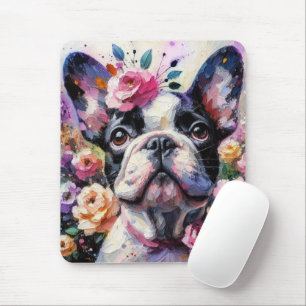 Franse Bulldog met Rozen Impressionistisch schilde Muismat