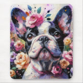Franse Bulldog met Rozen Impressionistisch schilde Muismat (Voorkant)