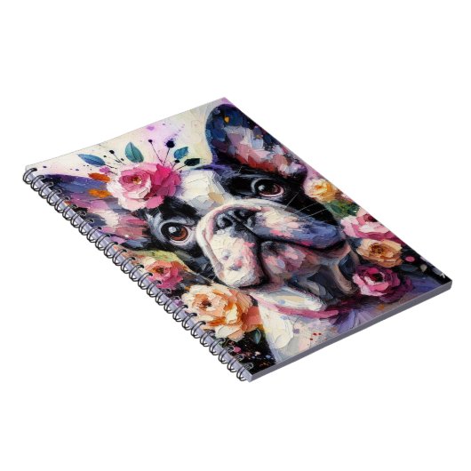 Franse Bulldog met Rozen Impressionistisch schilde Notitieboek (Rechterzijde)