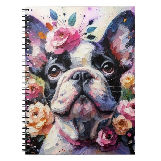 Franse Bulldog met Rozen Impressionistisch schilde Notitieboek (Voorkant)