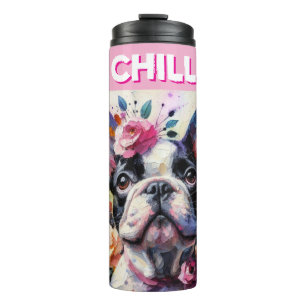 Franse Bulldog met Rozen Impressionistisch schilde Thermosbeker