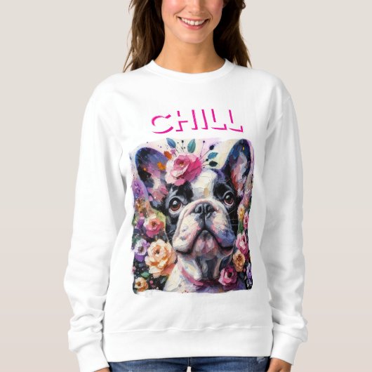 Franse Bulldog met Rozen Impressionistisch schilde Trui (Voorkant)