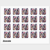 Franse Bulldog met Rozen Impressionistisch schilde Vierkante Sticker (Vel)