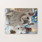 Franse Bulldog met Sneeuwman Kerstmis Legpuzzel (Horizontaal)