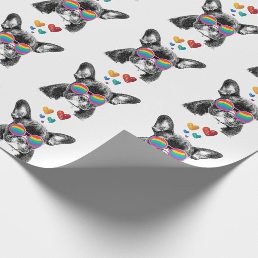 Franse Bulldog met Valentijnsdag harten Cadeaupapier (Hoek)