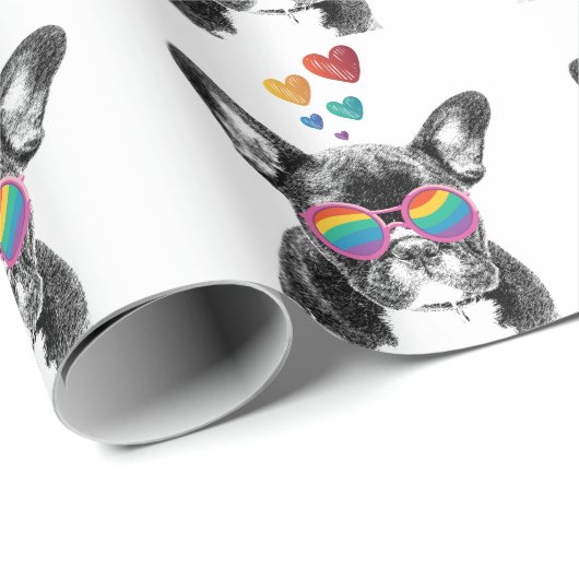 Franse Bulldog met Valentijnsdag harten Cadeaupapier (Rol Hoek)