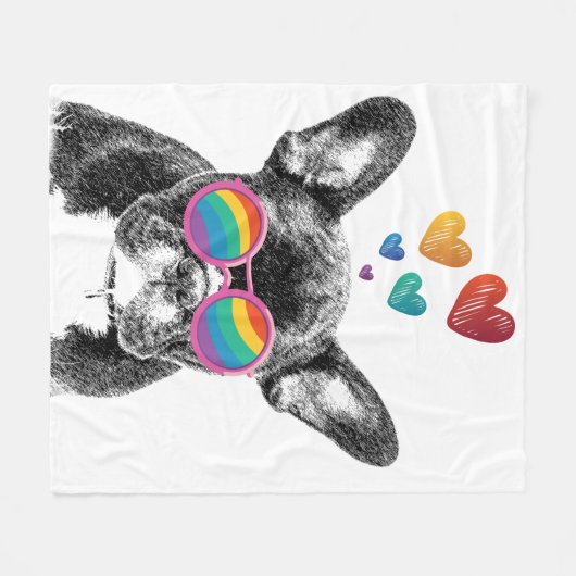 Franse Bulldog met Valentijnsdag harten Fleece Deken (Voorkant (Horizontaal))