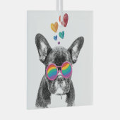 Franse Bulldog met Valentijnsdag harten Glas Ornament (Voorkant Rechts)
