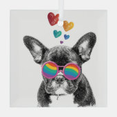 Franse Bulldog met Valentijnsdag harten Glas Ornament (Achterkant)