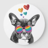 Franse Bulldog met Valentijnsdag harten Grote Klok (Voorkant)