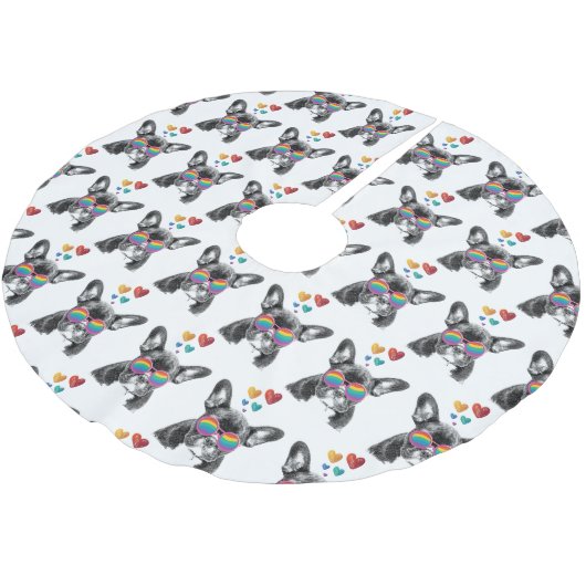 Franse Bulldog met Valentijnsdag harten Kerstboom Rok (Gekanteld)