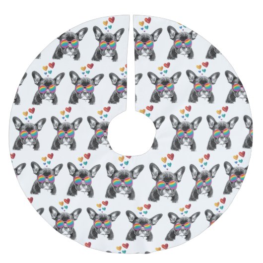 Franse Bulldog met Valentijnsdag harten Kerstboom Rok (Voorkant)