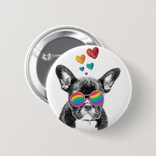 Franse Bulldog met Valentijnsdag harten Ronde Button 5,7 Cm (Voorkant /achterkant)