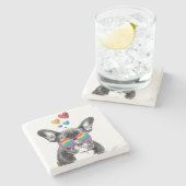 Franse Bulldog met Valentijnsdag harten Stenen Onderzetter (Zijkant)