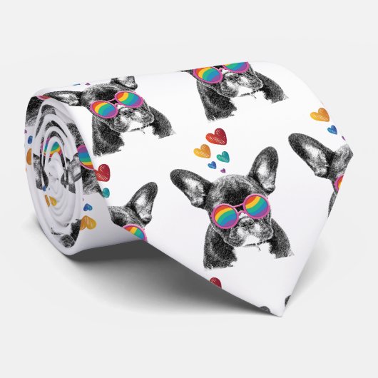 Franse Bulldog met Valentijnsdag harten Stropdas (Opgerold)