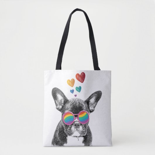 Franse Bulldog met Valentijnsdag harten Tote Bag (Voorkant)
