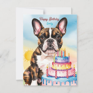 Franse Bulldog met verjaardagstaart Briefkaart