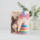 Franse Bulldog met verjaardagstaart Briefkaart (Staand voorkant)
