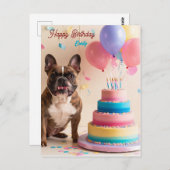 Franse Bulldog met verjaardagstaart Briefkaart (Voorkant / Achterkant)
