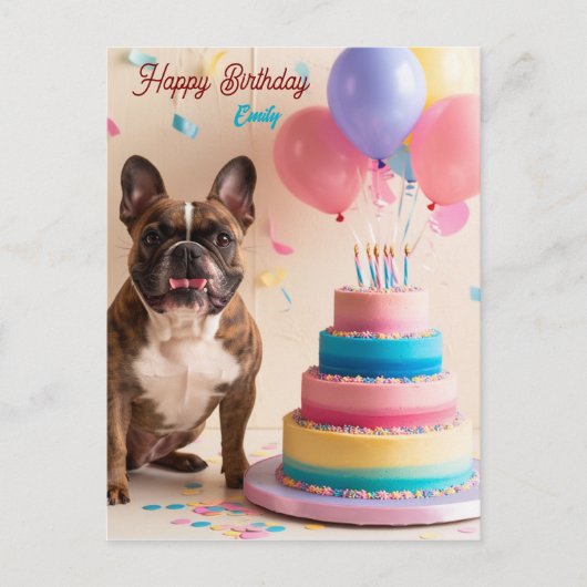 Franse Bulldog met verjaardagstaart Briefkaart (Voorkant)