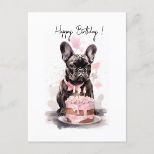 Franse Bulldog met verjaardagstaart Briefkaart