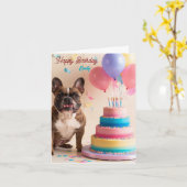 Franse Bulldog met verjaardagstaart Kaart (Gele Bloem)
