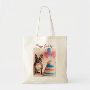 Franse Bulldog met verjaardagstaart Tote Bag
