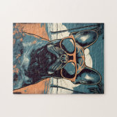 Franse Bulldog met zonnebril op een tropisch stran Legpuzzel (Horizontaal)