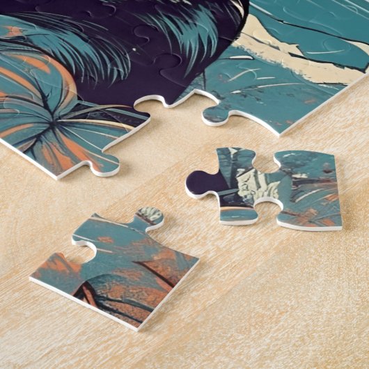 Franse Bulldog met zonnebril op een tropisch stran Legpuzzel (Zijkant)