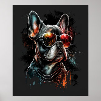 Franse Bulldog met zonnebril Poster