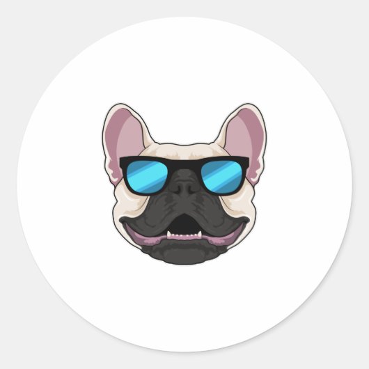 Franse Bulldog met zonnebril Ronde Sticker (Voorkant)