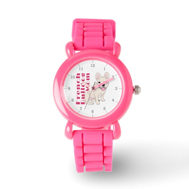 Franse Bulldog Moeder Mooie Frenchie Roze Tekst Horloge (Voorkant)